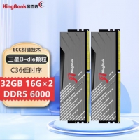金百达(KINGBANK) 刃系列32G6000 DDR5 16G*2（黑甲套装） 台式机...
